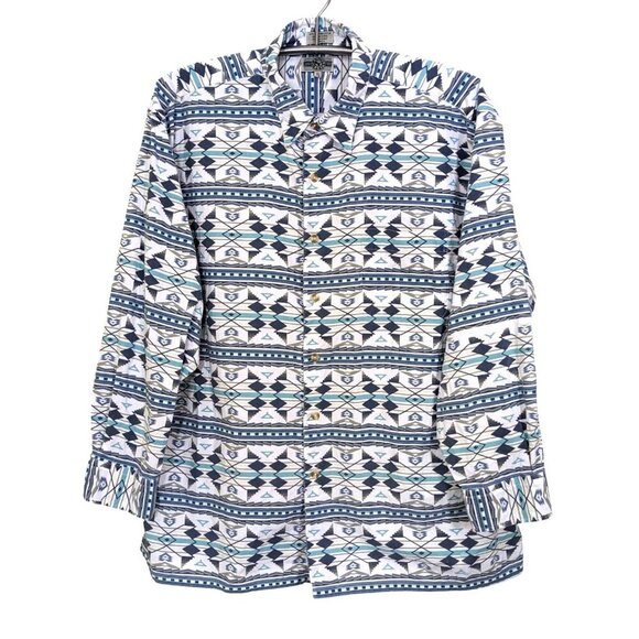 Canyon Creek Mens XL Cotton Button Down Shirt Blue Southwest Print Western Rodeo - Picture 1 of 4